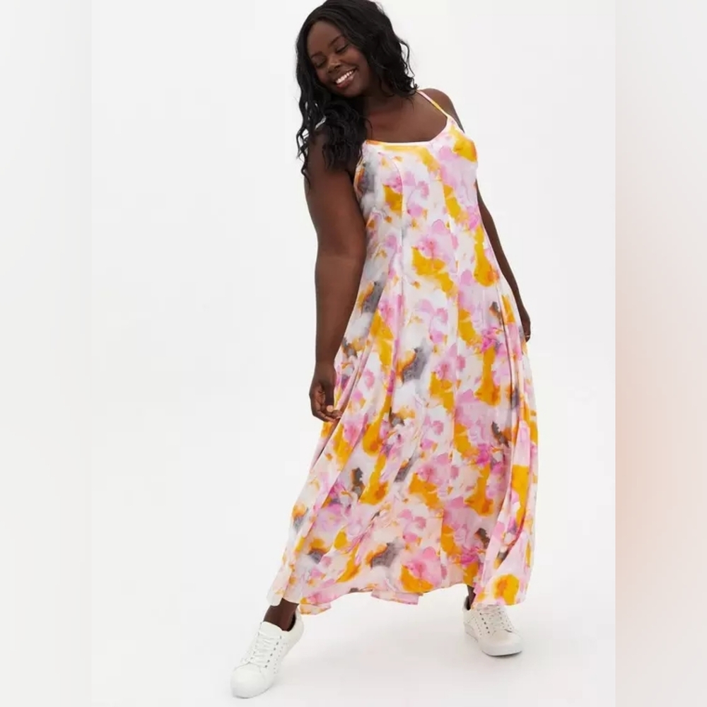 Flowy Pink & Yellow Maxi Dress